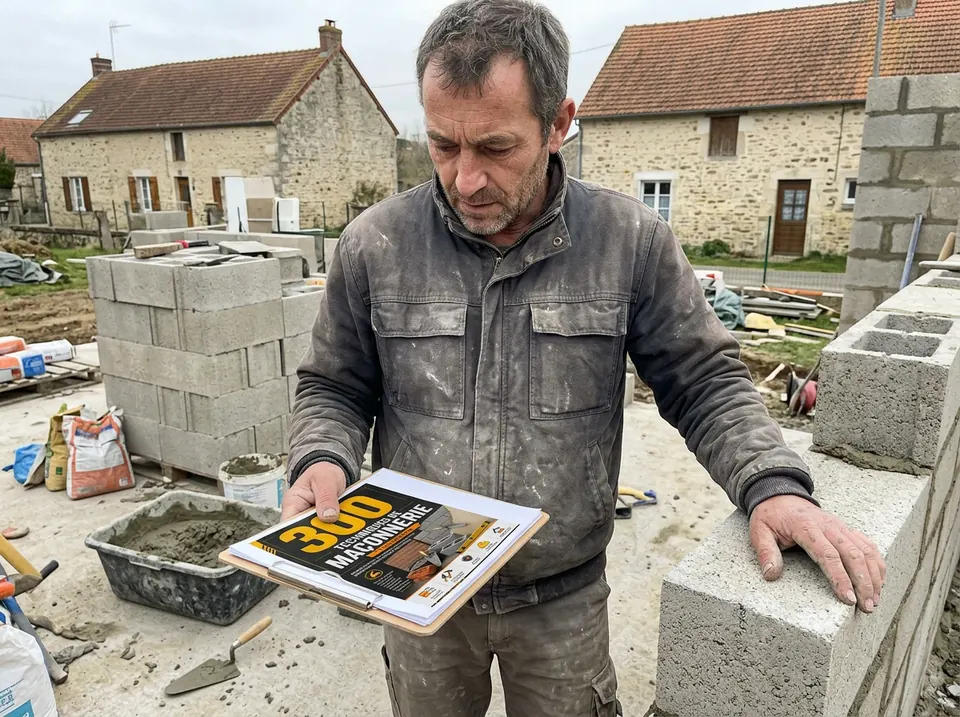 Maçon utilisant le guide de maçonnerie